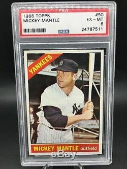 1966 topps #50 mickey mantle hof psa 6 -with dead centered & top tier for grade