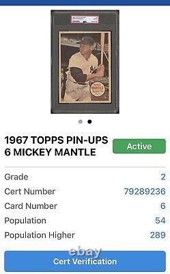 1967 Topps Pin-Ups #6 Mickey Mantle PSA 2 NY Yankees HOF Pop 54