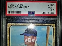 1968 Topps Mickey Mantle #280 Baseball Card NY Yankees HOF SHARP! PSA 3.5 VG+