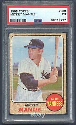 1968 Topps Mickey Mantle #280 PSA 1 Baseball Card HOF New York Yankees Graded