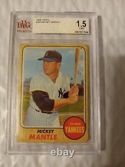 1968 Topps Mickey Mantle New York Yankees #280 Card Graded 1.5 fair by BVG