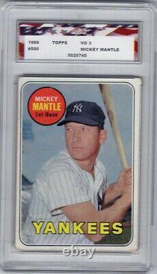 1969 Topps #500 Mickey Mantle AGC 3 VG New York Yankees