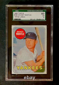 1969 Topps Mickey Mantle #500 White Letters SGC 60 (EX 5)