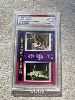 1975 Topps Hank Aaron/ Mickey Mantle #195 Baseball Card PSA 8 (ST) NM-MT