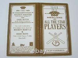 2010 Topps 206 Babe Ruth Mickey Mantle Dual Game Used Worn Jersey & Bat #d 73/99