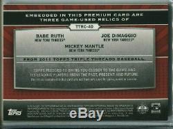 2011 Topps Triple Threads Babe Ruth/DiMaggio/Mantle Game-Used Card #/36 Yankees