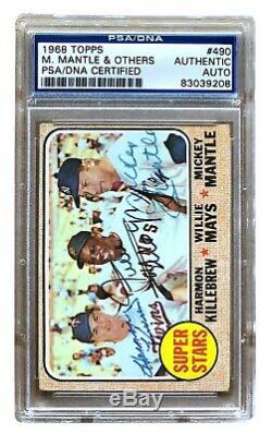 Harmon Killebrew Willie Mays Mickey Mantle Signed 1968 Topps #490 Card PSA/DNA