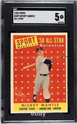 Mickey Mantle 1958 Topps #487 All-star Baseball Card Yankees Sgc 5 Ex