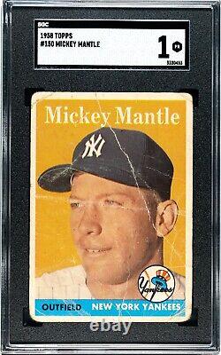 Mickey Mantle 1958 Topps SGC 1 Baseball Card New York Yankees Vintage MLB #150