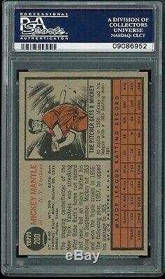 Mickey Mantle 1962 Topps Yankees Card #200 PSA 8 CENTERED
