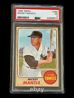 Mickey Mantle 1968 Topps #280 PSA 3 NEW GRADE GREAT EYE APPEAL WELL CENTERED