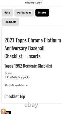 Mickey Mantle 2021 Topps Chrome Platinum Anniversary Recreate #SP-1 SSP