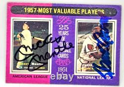 Mickey Mantle Hank Aaron Dual Signed Autographed 1957 MVP Topps #195 Card WithCOA