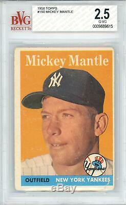 Mickey Mantle New York Yankees 1958 Topps #150 Trading Card BVG Graded 2.5