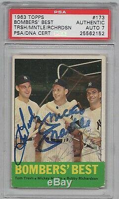 Mickey Mantle Richardson Tresh Psa/dna 1963 Topps Signed Card #173 Autographed