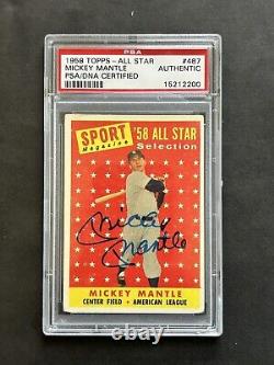 Mickey Mantle Yankees 1958 Topps All Star #487 Auto Autograph Signed PSA/DNA