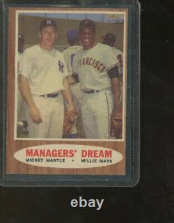 TOPPS 1962 Card # 18 MICKEY MANTLE WILLIE MAYS MANAGER'S DREAM- VG